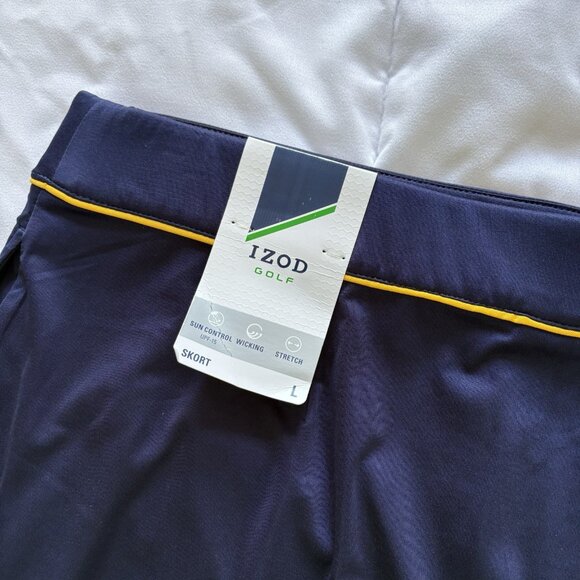 NWT Izod Golf Skort Skirt Blue Yellow Pull On Stretch Womens Size Large Pockets - Picture 9 of 10